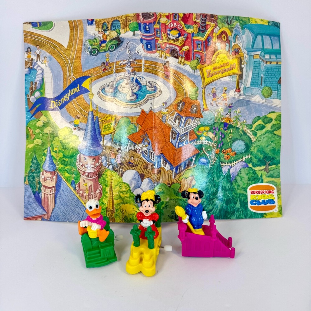 90s Burger King Disney Parade Wind Ups & Toontown Map Kids Club Toys | 1991 1993